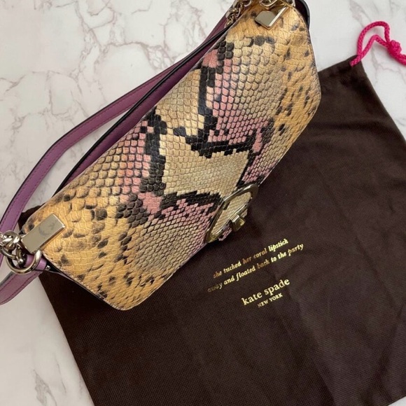 ⭐️Rare⭐️ Kate Spade Stylish Snake Print Crossbody Bag - Purple and Tan - Picture 2 of 16